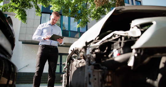 Insurance Agent Inspecting Car After Accident