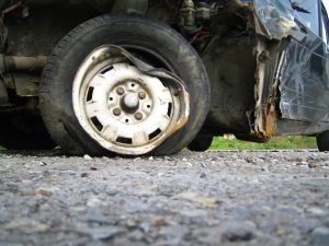 Burst tire from car crash
