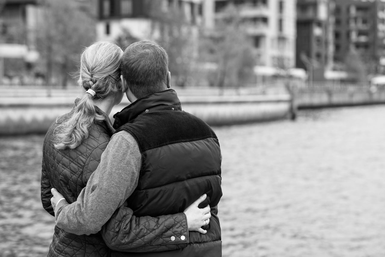 Woman embracing man